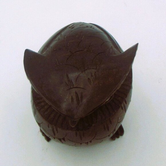 Vtg Hand-Carved Wooden Owl Dark Brown Figurine Deco Mini 2" - Picture 3 of 5